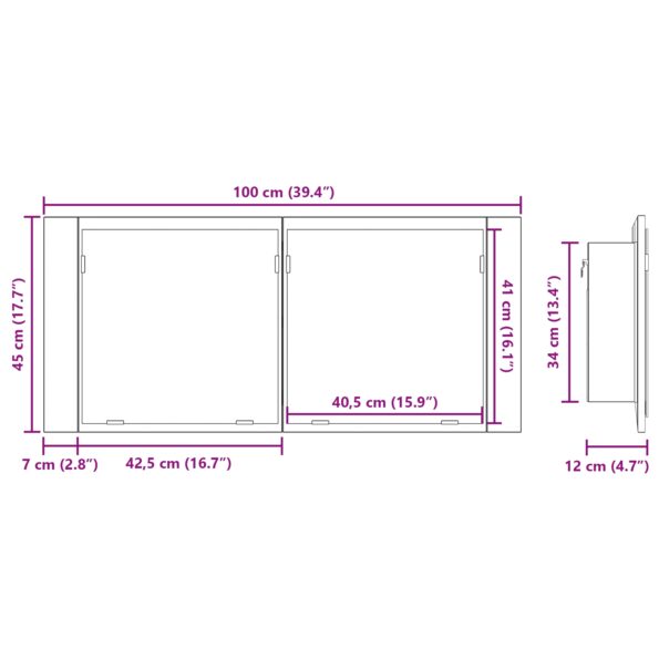 vidaXL Zrkadlová skriňa LED Staré drevo 100x12x45 cm – Obrázok 12