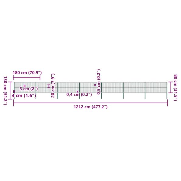 vidaXL Plotový panel so stĺpikmi, železo 11,9x0,8 m, zelený – Obrázok 5
