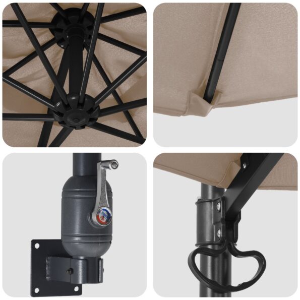 vidaXL slnečník na terasu Taupe Polyester Veľký Skladací Okrúhly – Obrázok 7