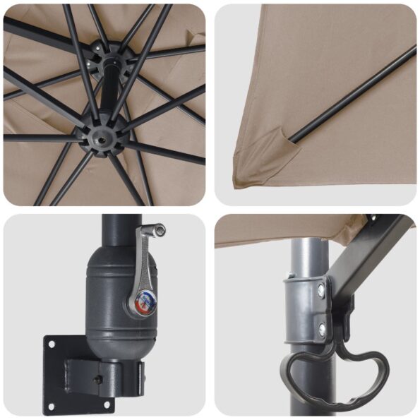 vidaXL Slnečník na terasu Taupe Polyester Veľký Skladací – Obrázok 7