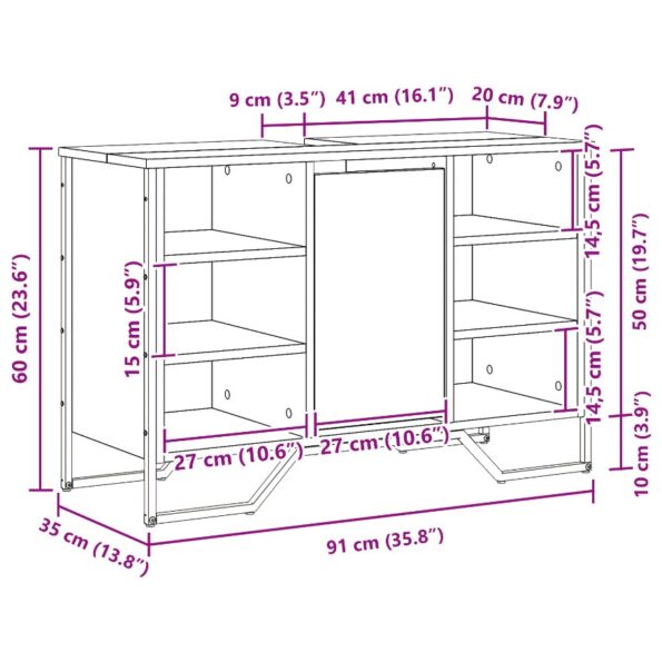 vidaXL Kúpeľňová skriňa pod umývadlo Artisan dub 91x35x60 cm Kompozitné drevo – Obrázok 11