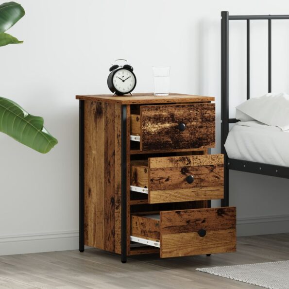 vidaXL Nočné stolíky zo starého dreva Stare drevo Drevotriesková doska, Kov – Obrázok 4