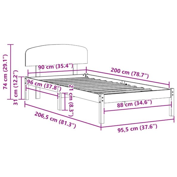 vidaXL Rám postele s čelom Voskovaná hnedá 90x200 cm Pevný drevený borovicový – Obrázok 10