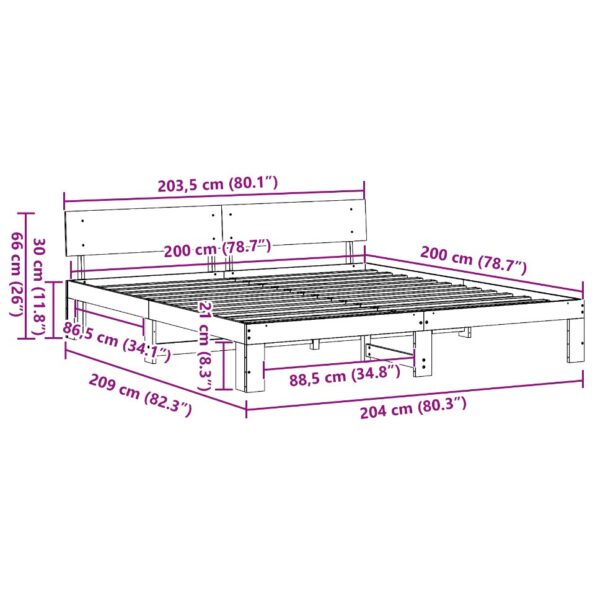 vidaXL Rám postele s operadlom voskovaná hnedá 200x200 cm masívne borovicové drevo – Obrázok 10