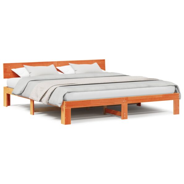 vidaXL Rám postele s operadlom voskovaná hnedá 200x200 cm masívne borovicové drevo – Obrázok 4