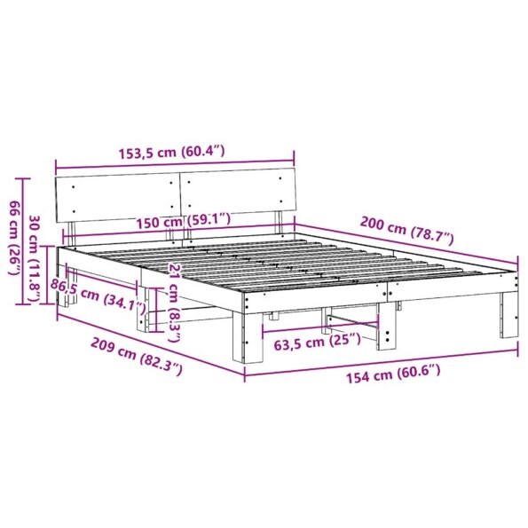 vidaXL Rám postele s čelom Voskovaný hnedý 150x200 cm Masívna borovica – Obrázok 10