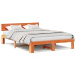 vidaXL Rám postele s čelom Voskovaný hnedý 150x200 cm Masívna borovica – Obrázok 4