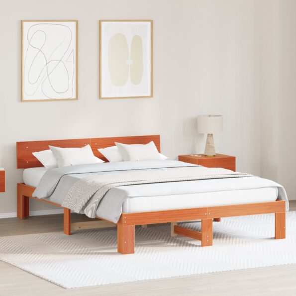 872652_1.jpg vidaXL Rám postele s čelom voskovaný hnedý 140x200 cm masívne borovicové drevo – Obrázok 1