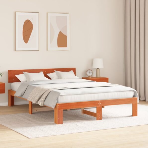 872652_5.jpg vidaXL Rám postele s čelom voskovaný hnedý 140x200 cm masívne borovicové drevo – Obrázok 5