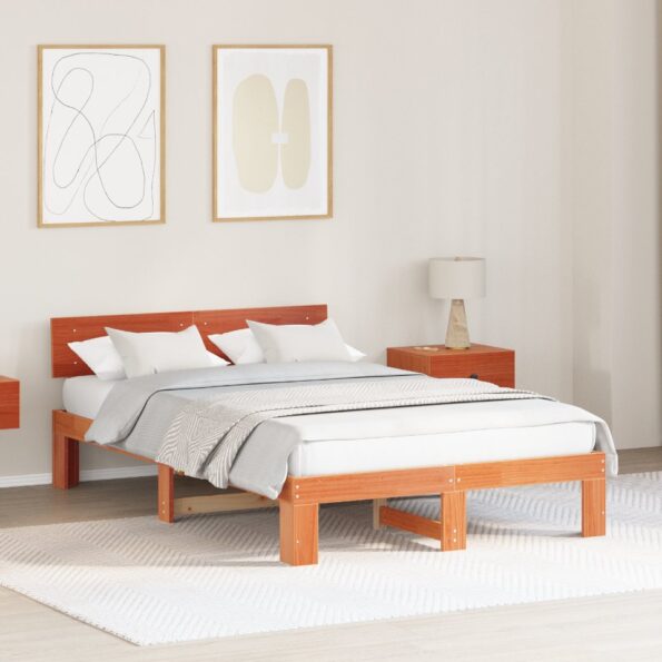 872661_1.jpg vidaXL Rám postele s čelom Hnedá 135 x 190 cm Masívne borovicové drevo – Obrázok 1