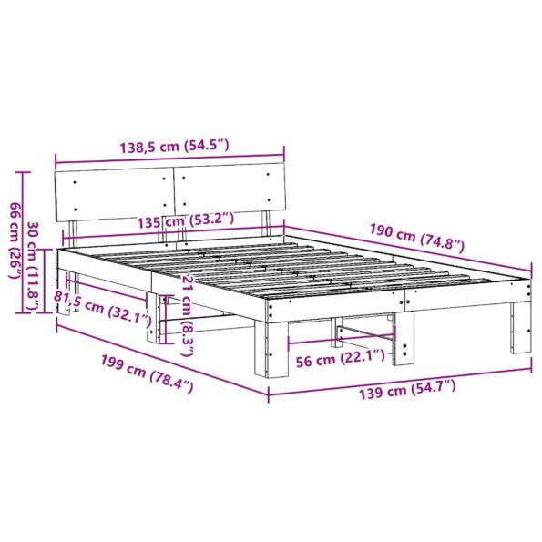 872661_10.jpg vidaXL Rám postele s čelom Hnedá 135 x 190 cm Masívne borovicové drevo – Obrázok 10
