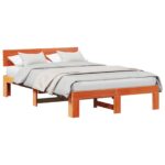 vidaXL Rám postele s čelom Hnedá 135 x 190 cm Masívne borovicové drevo – Obrázok 3