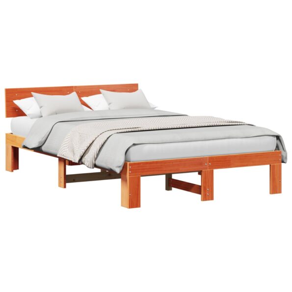 872661_3.jpg vidaXL Rám postele s čelom Hnedá 135 x 190 cm Masívne borovicové drevo – Obrázok 3