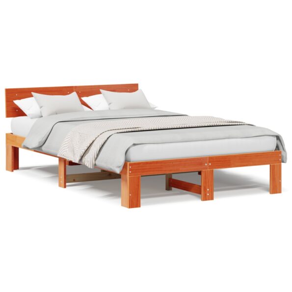 872661_4.jpg vidaXL Rám postele s čelom Hnedá 135 x 190 cm Masívne borovicové drevo – Obrázok 4