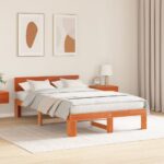 vidaXL Rám postele s čelom Hnedá 135 x 190 cm Masívne borovicové drevo – Obrázok 5