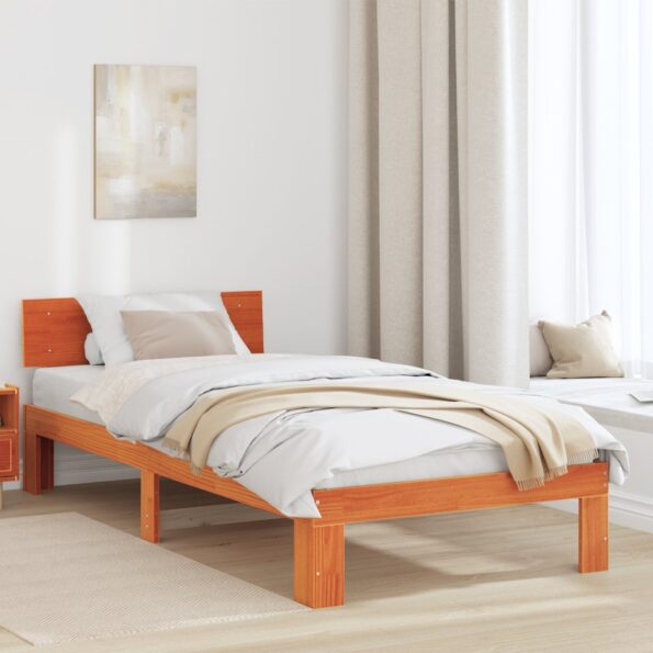 872670_1.jpg vidaXL Rám postele s čelom Voskovaná hneda 90x200 cm Masívne borovicové drevo – Obrázok 1