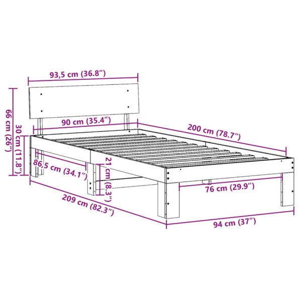 872670_11.jpg vidaXL Rám postele s čelom Voskovaná hneda 90x200 cm Masívne borovicové drevo – Obrázok 11