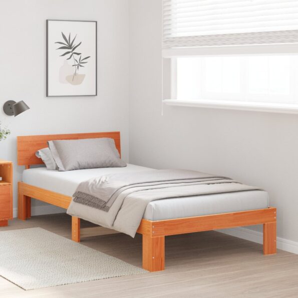 872670_5.jpg vidaXL Rám postele s čelom Voskovaná hneda 90x200 cm Masívne borovicové drevo – Obrázok 5