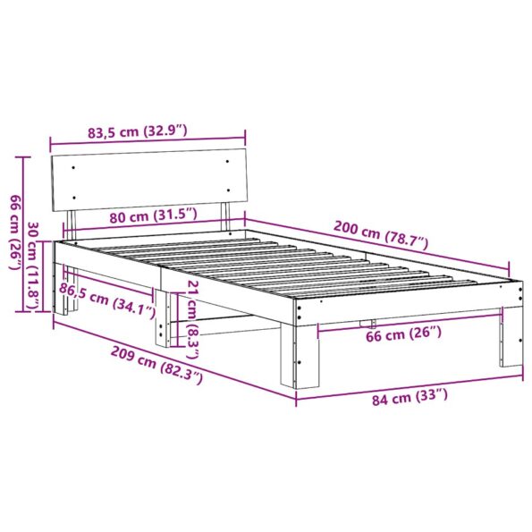 872673_10.jpg vidaXL Rám postele s čelom Voskovaná hnedá 80x200 cm Masívne borovicové drevo – Obrázok 10
