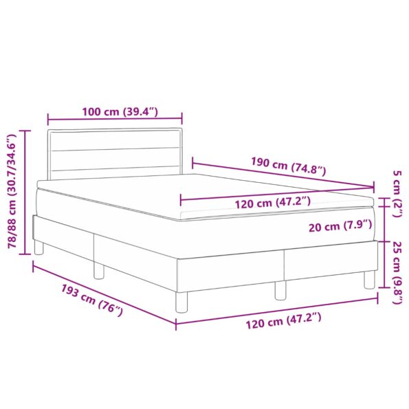vidaXL Box Spring posteľ s matracom & LED tmavosivá 120x190 cm tkanina – Obrázok 13