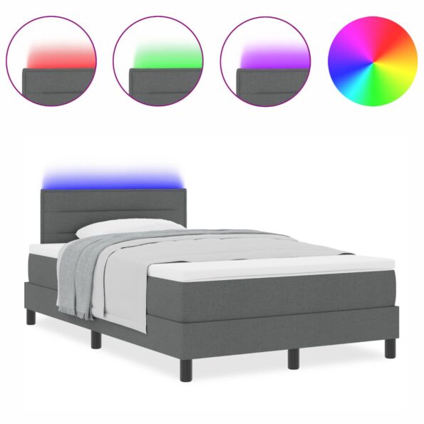 vidaXL Box Spring posteľ s matracom & LED tmavosivá 120x190 cm tkanina – Obrázok 4