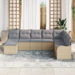 vidaXL 8-dielny záhradný pohovka set s vankúšmi Béžová poly ratan – Obrázok 3