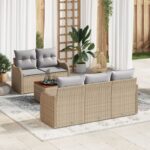 vidaXL 6-dielny záhradný pohovkový set s vankúšmi Béžový polyratan akácia