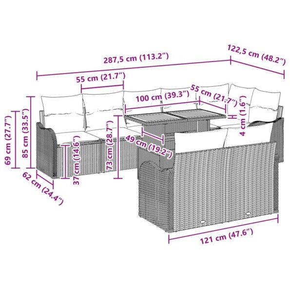 vidaXL 9-dielny záhradný sedací set s vankúšmi béžový poly ratan akácia – Obrázok 11
