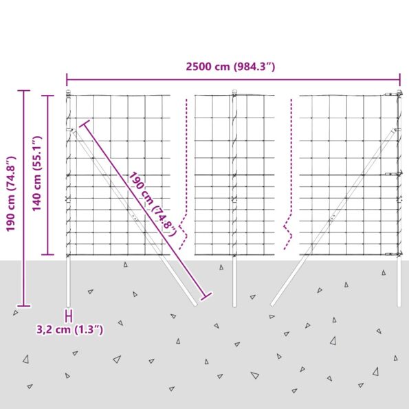 vidaXL Field Fence 1.4x25 m Pozinkovaná oceľ – Obrázok 12