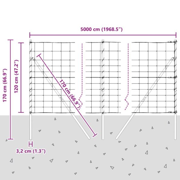 Pole závora vidaXL 1,2x50 m pozinkovaná oceľ, Stĺpiky do závory vidaXL 13 ks Ø32 mm 170 cm pozinkovaná oceľ – Obrázok 12