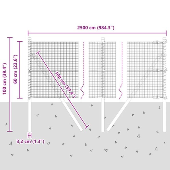 vidaXL Zvarený drôtový plot s 13 stĺpikmi šedý 0.6x25 m oceľ – Obrázok 12