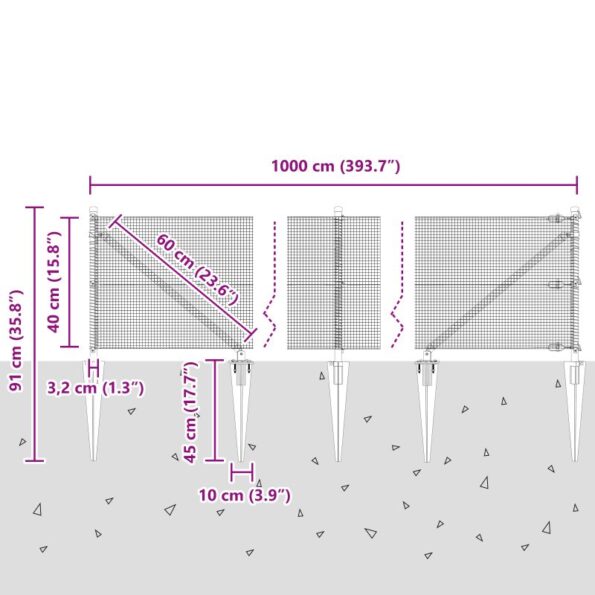 vidaXL Zvárané drôtené oplotenie s 7 hrotovými stĺpmi 0.4x10 m Pozinkovaná oceľ – Obrázok 13