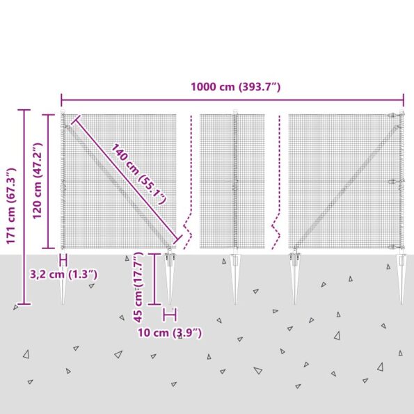 vidaXL Zvarový plot s 7 bodcami 1.2x10 m Pozinkovaná oceľ – Obrázok 13