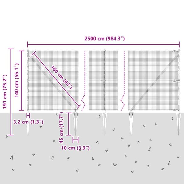 vidaXL Zváraný drôtový plot s 13 špicatými stĺpmi 1.4x25 m Pozinkovaná oceľ – Obrázok 13