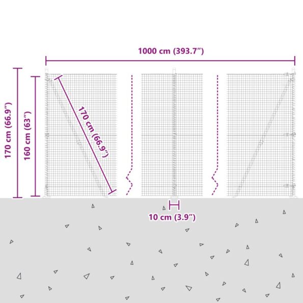 vidaXL Zváraná drôtová ohrada s 7 fláknutými stĺpikmi 1.6x10 m Pozinkovaná oceľ – Obrázok 13