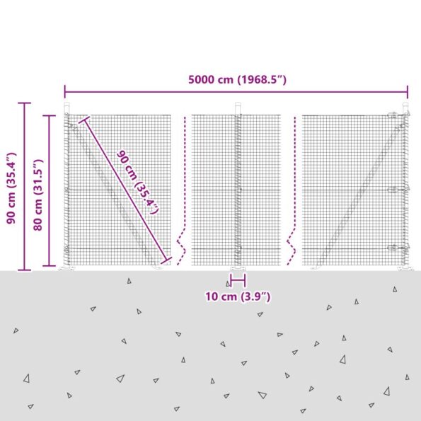 vidaXL Zváraný drôtený plot s 13 stĺpmi s krúžkami 0.8x50 m Galvanizovaná oceľ – Obrázok 13