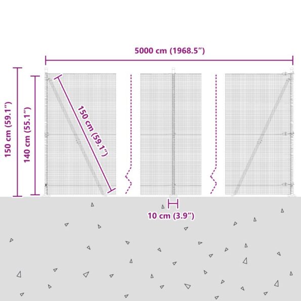 vidaXL Zváraný drôtený plot s 13 laminovanými stĺpmi 1.4x50 m pozinkovaná oceľ – Obrázok 13