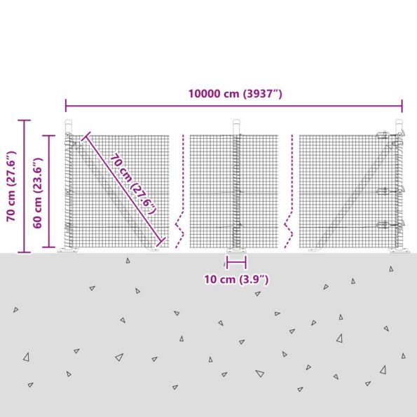 vidaXL Zváraný drôtový plot s 13 rozšírenými stĺpmi 0.6x100 m pozinkovaná oceľ – Obrázok 13