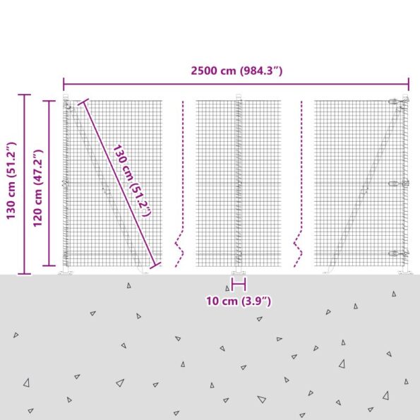 vidaXL Zváraný drôtený plot so 13 flitrovými stĺpikmi Sivý 1.2x25 m Ocel – Obrázok 13