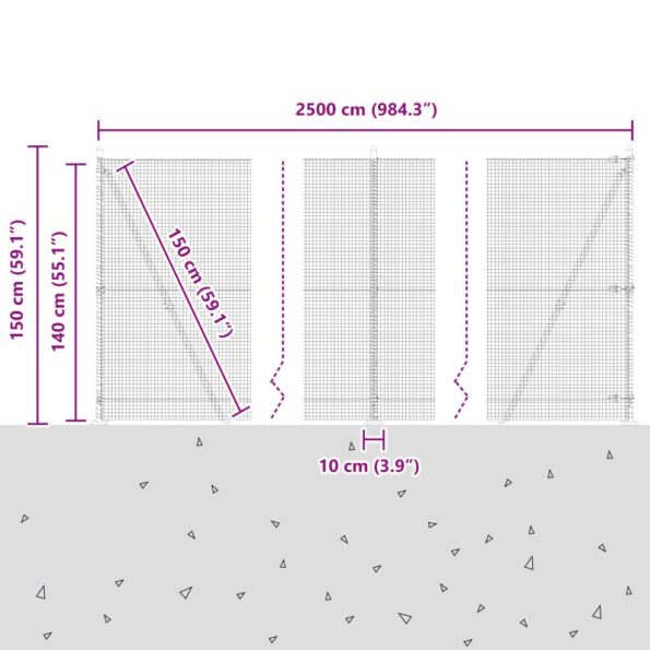vidaXL Zváraná drôtená ohrada s 13 stĺpikmi sivá 1.4x25 m oceľ – Obrázok 13