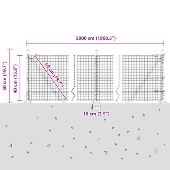 vidaXL zváraný drôtový plot s 13 flanged stĺpmi sivý 0.4x50 m oceľ – Obrázok 13