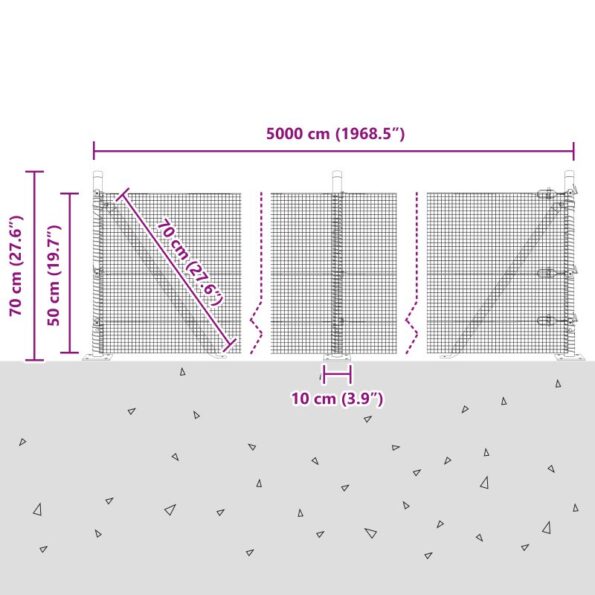 vidaXL Zváraný drôtový plot s 13 flángovými stĺpmi Sivý 0.5x50 m Oceľ – Obrázok 13