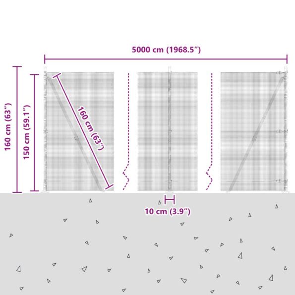 vidaXL Zváraný drôtový plot s 13 obláčkovými podstavcami Sivý 1,5x50 m Kov – Obrázok 13