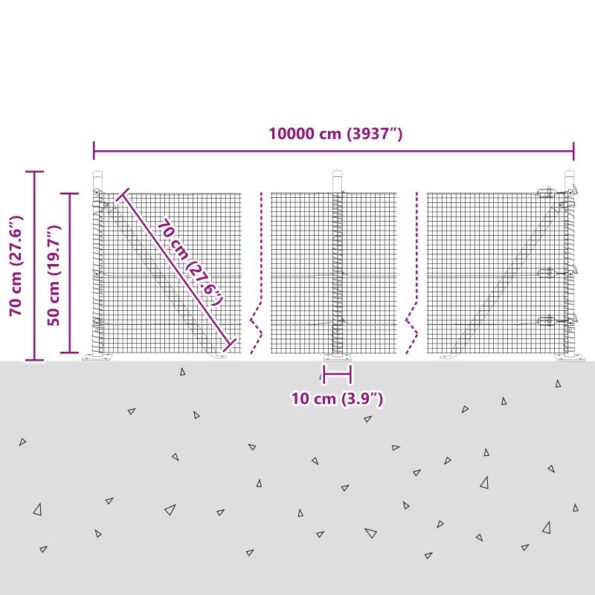 vidaXL Zváraný káblový plot s 7 flitrovými rámami Sivá 0.5x100 m Oceľ – Obrázok 13