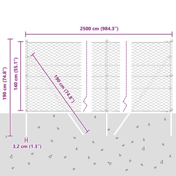 vidaXL Hexagonálne oplotenie Sivé 1.4x25 m Oceľ – Obrázok 12