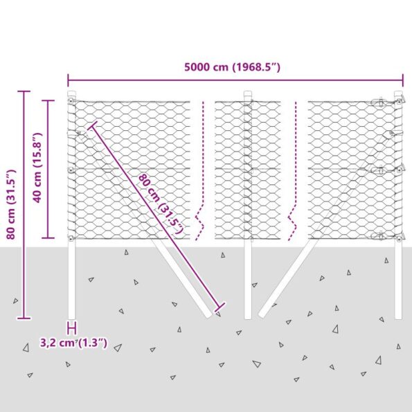 vidaXL Hexagonálne oplotenie šedé 0.4x50 m oceľové – Obrázok 12