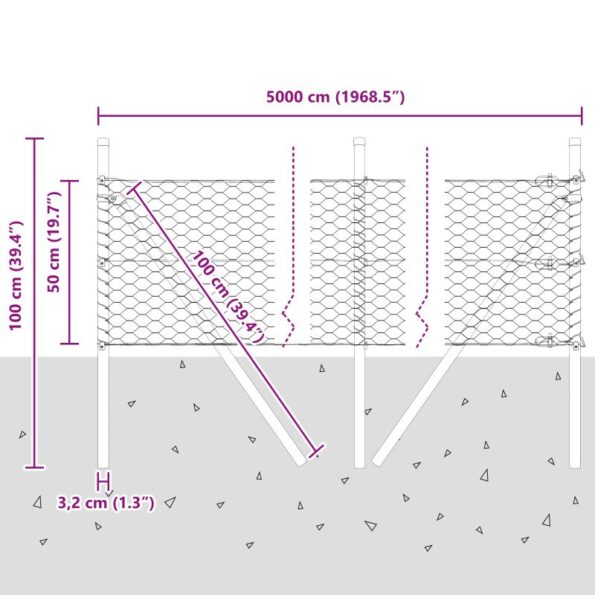 vidaXL Hexagon ohrada Šedá 0,5x50 m Oceľ – Obrázok 12