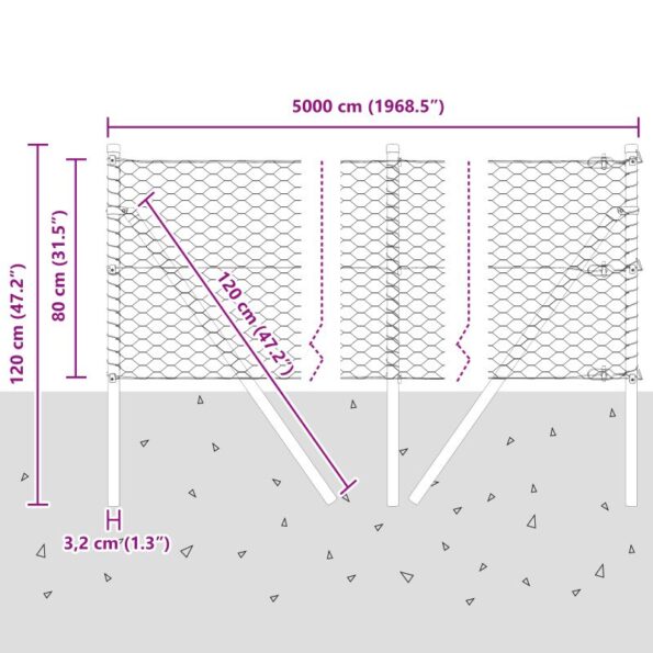 vidaXL Šesťuholníkový plot sivý 0,8x50 m oceľ – Obrázok 12