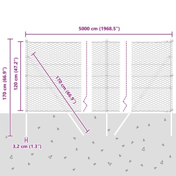 vidaXL Šesťuholníková ohrada Sivá 1,2x50 m Oceľ – Obrázok 12