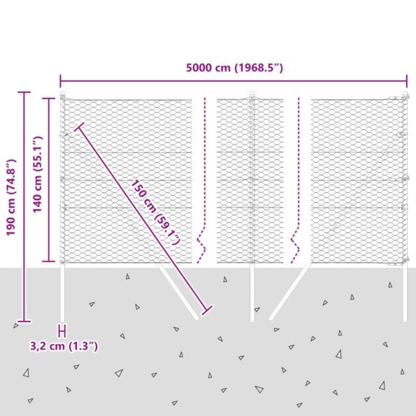 vidaXL Hexagonálny plot Sivý 1.4x50 m Oceľ – Obrázok 12